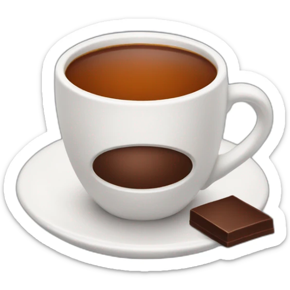 A cup of hot tea with a bar of chocolate near to a cup sticker
