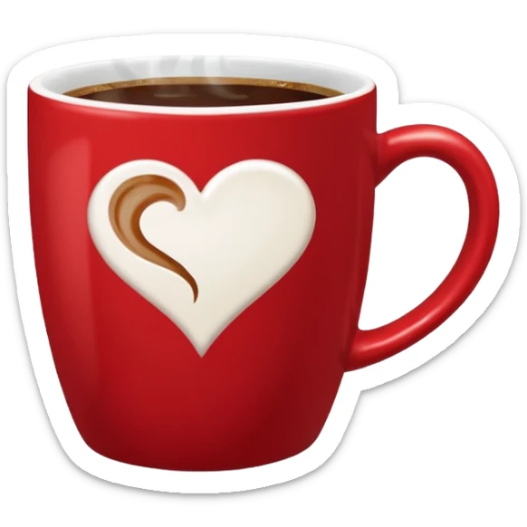 Red mug of coffee with a community coffee logo and a heart above the hot steam sticker