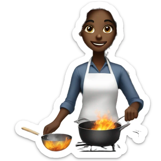 a black girl with long hair cooking with a lot of smoke coming out  sticker
