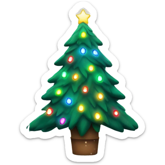 Christmas tree lit up with colorful lights in the middle of a snowstorm sticker