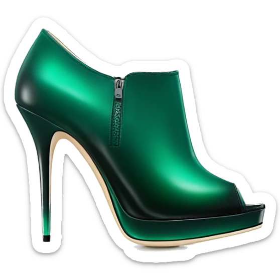 Realistic isolated top view of a pair of emerald green ombre Jimmy Choo stiletto ankle booties. sticker