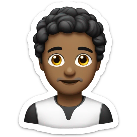 Color de piel blanco , cabello negro y ondulado no muy corto ni largo , cejas pobladas y nariz chica  sticker