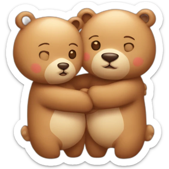 Female bear and male bear kissing, face only, with hearts above them sticker
