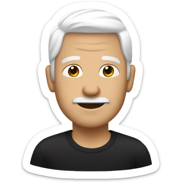 man with white hair wearing a black t-shirt and black pants sticker