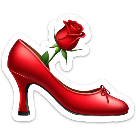 Icon for Ballroom Dancing: a pair of ballroom dance shoes, a rose, a dance floor, and a shining spotlight. The icon should represent the elegance and atmosphere of ballroom dancing, focusing on the tools and setting of the dance. Transparent background. sticker