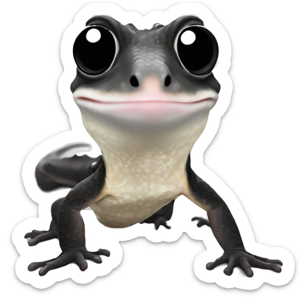 Create a small, simple emoji of a black and white crested gecko, similar to the one in the image, with its distinctive pattern and markings sticker