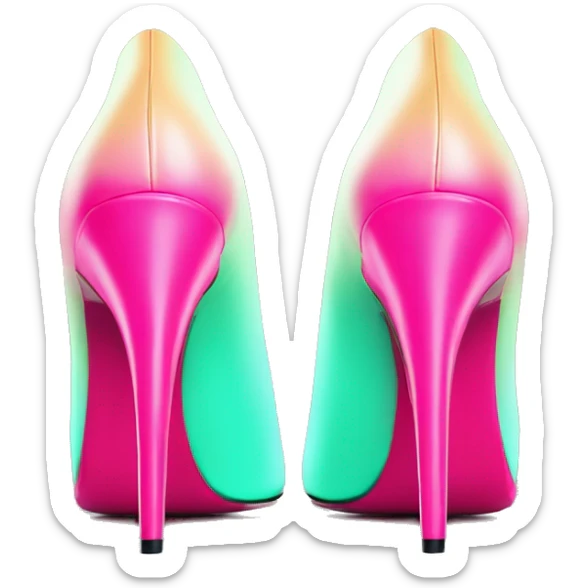 Realistic isolated top view pair of pointed toe hot pink to mint green ombre high heel shoes. sticker