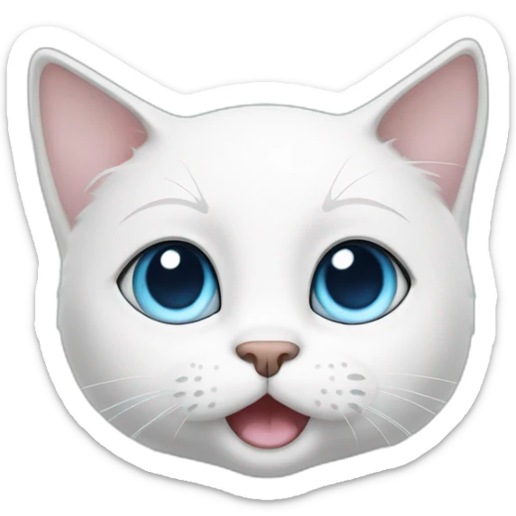 cartoon white cat, with one big blue birthmark on the right eye and on the ear sticker