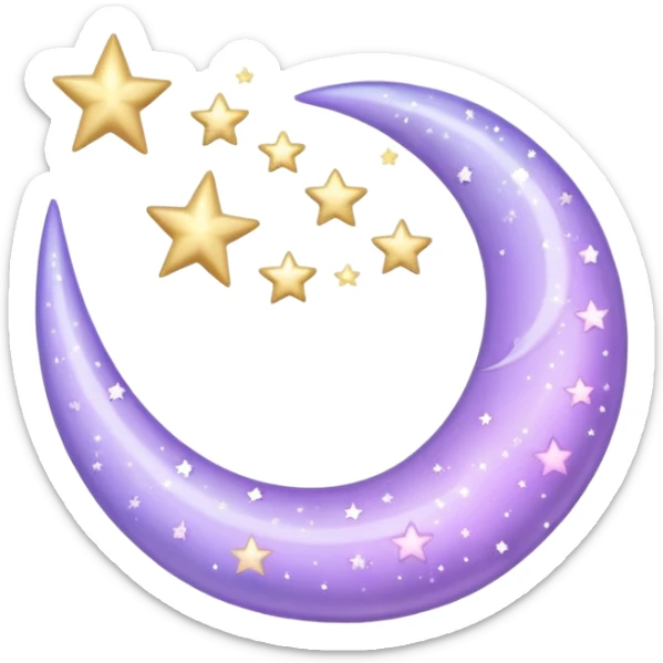 Beautiful sparkly glittery shiny pretty hanging pastel lilac lavender Violet crescent and stars scenery aesthetic decorations sticker