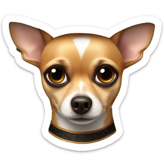 a chihuahua with majors black fur and brown fur eye brows with no white fur and short fur wearing a sombrero sticker