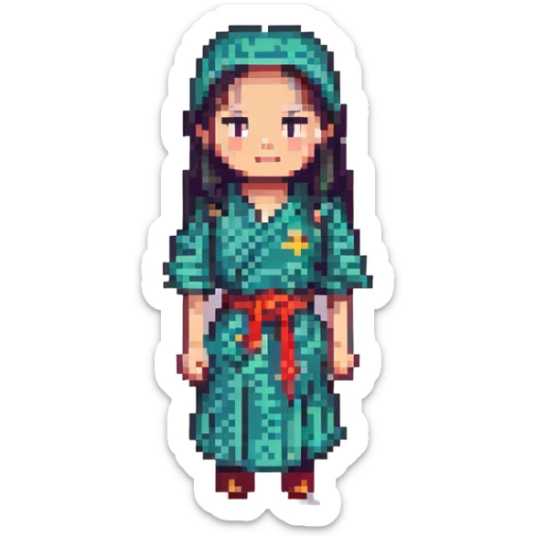 portrait of a Vietnamese girl, pixel art style, 8-bit, retro video game character sticker