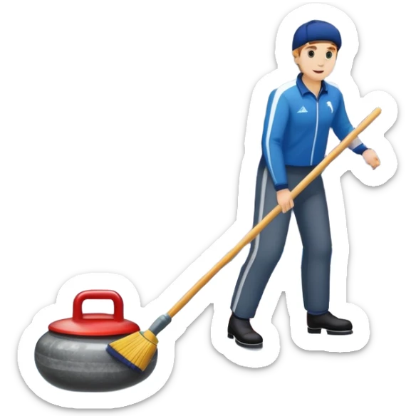 An icon showing the ice with a broom and a close-up of a curling stone sliding. The scene is set in a brightly lit stadium, with detailed spectator stands in the background. Transparent background highlights the focus, skill, and atmosphere of the curling sport. sticker