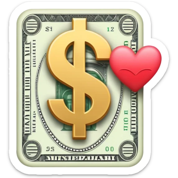 Prepare the Emoji of dollar with rectangle shape and prepare heart inside of it by prepare the heart emoji to the word Mimi


 sticker