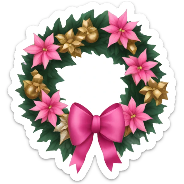 Christmas door wreath with pink poinsettias and gold accents  sticker