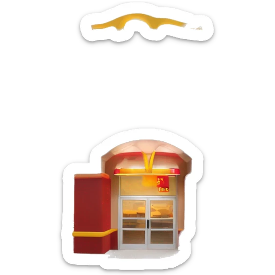 “McDonald’s store with the iconic golden arches, a red and yellow color scheme, and a simple, recognizable design that captures the essence of a fast food restaurant.” sticker
