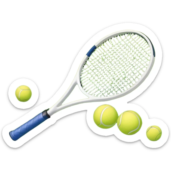 A tennis racket and ball positioned on a grass court, with the net and lines clearly visible in the background. The scene emphasizes the classic elements of the sport, capturing the energy and precision of a tennis match. sticker