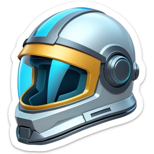 Clash of Clans aesthetic: Cinematic Playful 3D Isometric Space Helmet Emoji, rendered in a 3D vector-style similar to standard emojis with minimal shading and bold, simplified shapes. A compact, distinct form with signature details, softly glowing with a futuristic sci-fi warfare charm. Simplified yet unmistakably iconic, highly detailed and consistent, glowing with a soft radiance and high shine. Stylized with a touch of high-tech brilliance and a soft glowing outline, capturing the essence of a beloved gaming relic with a friendly, playful manner! sticker