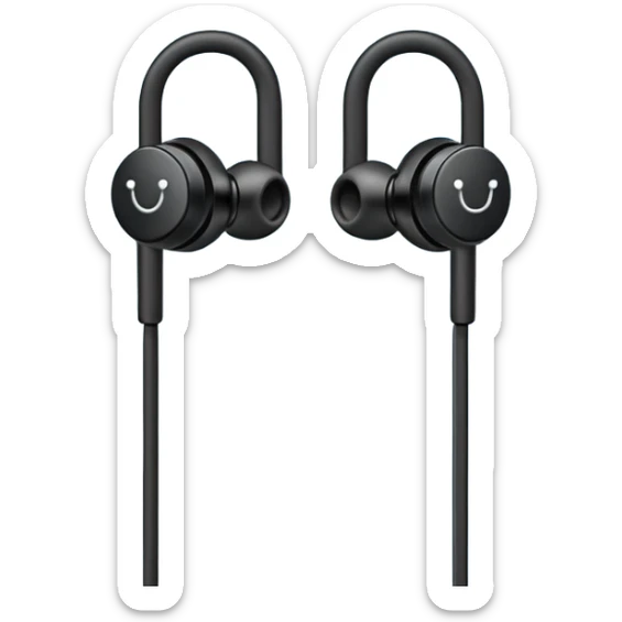 Minimal emoji, simple wired earphones sculpted from matte black metal, clean silhouette, fashion editorial minimalism, no motion effects, no glow, no neon, flat emoji style, centered, transparent background sticker