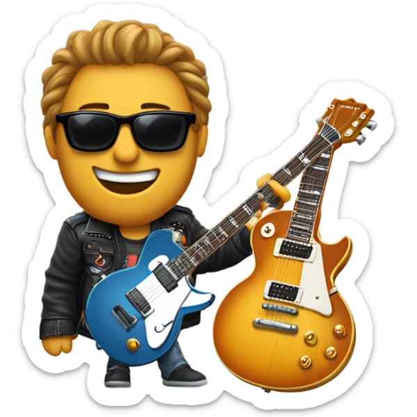 un emoji du guitariste phenix avec blouson cuir et gibson les paul studio et lunettes de soleil et il sourit  sticker