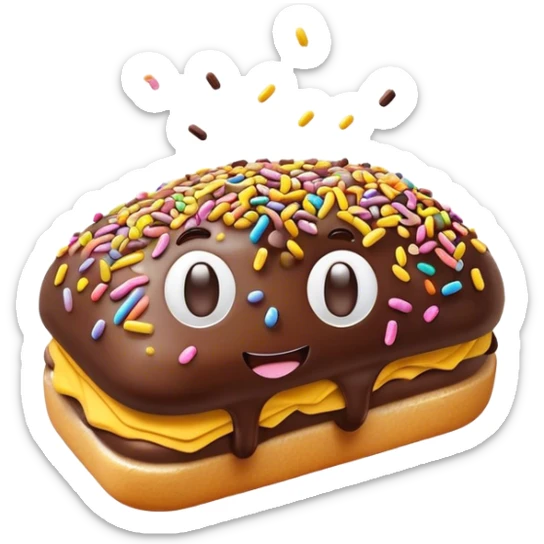 Cinematic Realistic Hagelslag Treat Emoji, depicted as crunchy chocolate sprinkles on buttered bread rendered with vivid textures and playful, inviting lighting. sticker