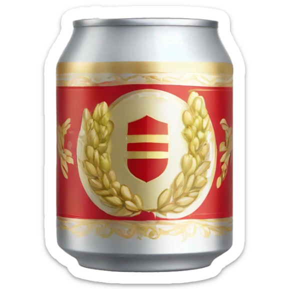 A can of beer labeled ‘Lite,’ featuring a fine Pilsner logo with gold wheat and hops decoration on a white background, and a red circular crest with intricate golden details at the center. sticker