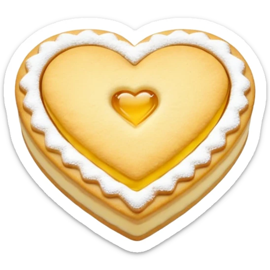 Realistic shortbread cookie in the shape of a heart with color of lemon jelly middle filling and sprinkled powder sugar on top. sticker