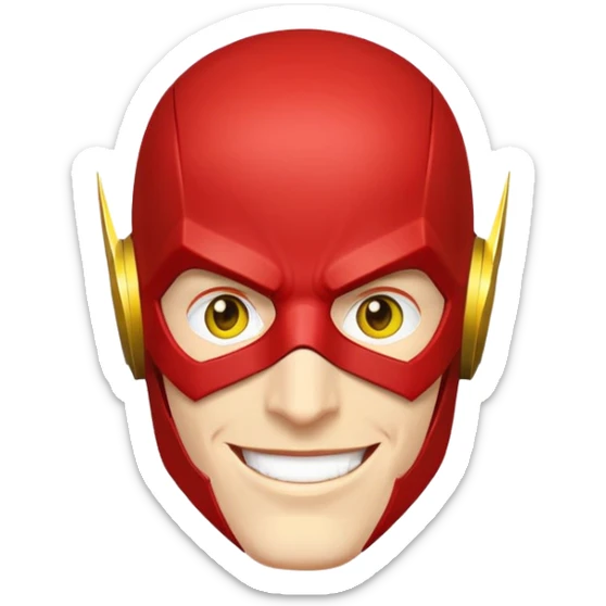 smiling face of The Flash superhero with red mask and yellow accents sticker