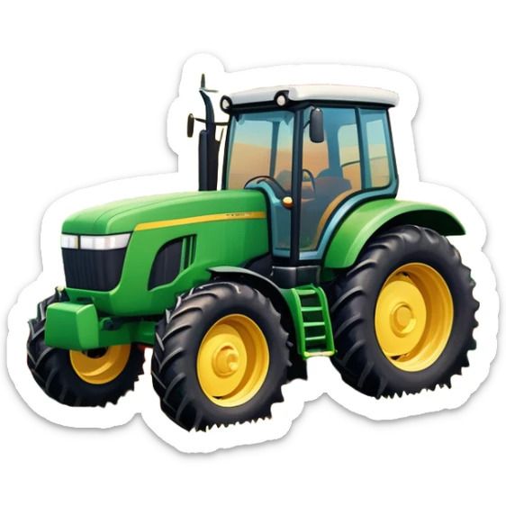 An icon showing close-up tractor in a colorful rural landscape, inspired by Farming Simulator 22. The design features vibrant fields, barns, and crops under a bright sky, with tractors working the land. The peaceful and immersive farming environment is highlighted with a transparent background sticker