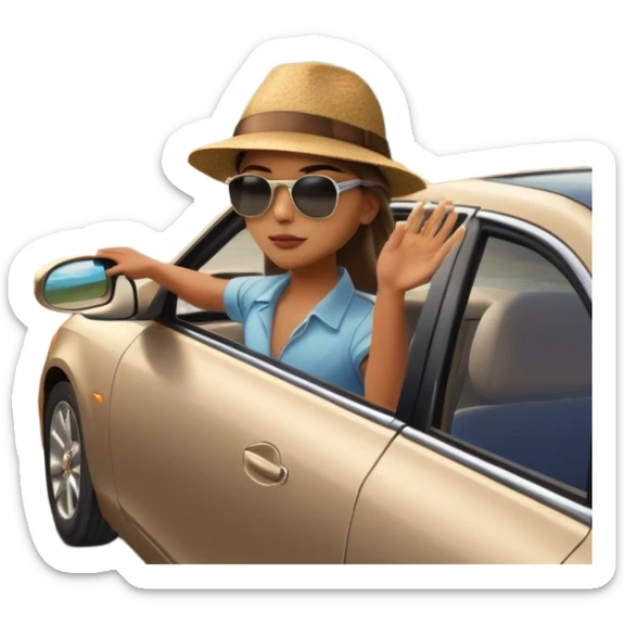 A person stands outside of to a car parked on the side of a long, open road. The sky ahead is clear and glowing, full of possibilities. One hand is on the steering wheel, the other points forward. The rearview mirror reflects storm clouds, but the windshield shows sunlit mountains ahead.  sticker