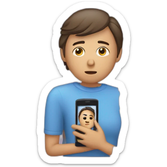 una persona triste al ver un celular donde tiene un video con pocas visitas sticker