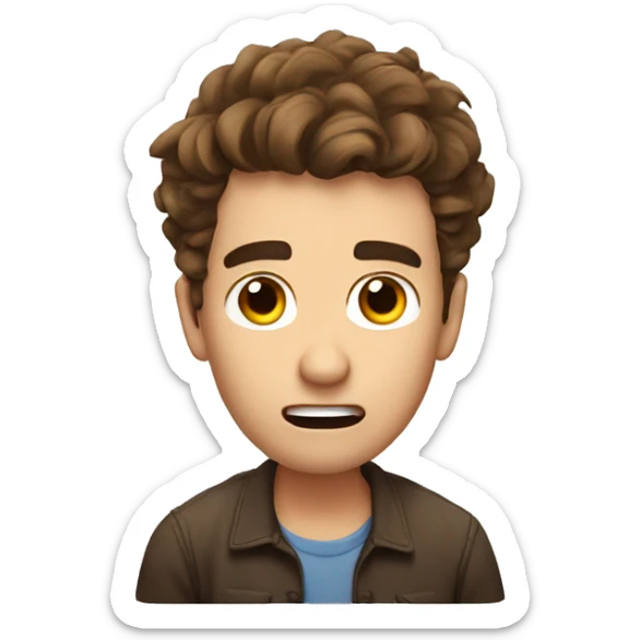 man with surprised face with messy brown hair, with small eyes and very high eyebrows sticker
