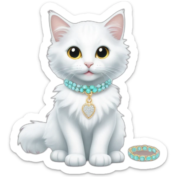 Meme of Turkish Angora Cat with jewelry with tagline TIFFANY&CO-COMMUNITY sticker