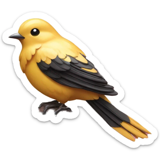 Realistic Golden bird with pink wings sitting on cherry blossom branch sticker