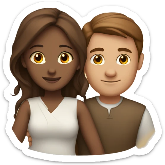 Couple hug, white woman with brown hair and Indian man with fair skin sticker