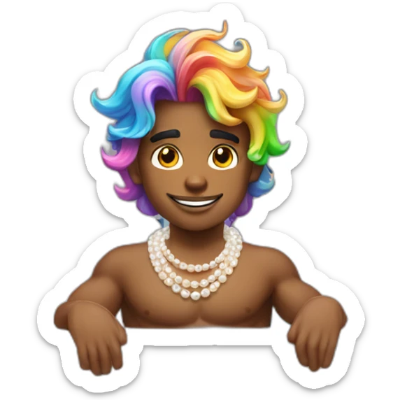 posh-muscle-boy-with-pearl-necklace-and-rainbow-unicorn-hair-in-golden-bathtub sticker