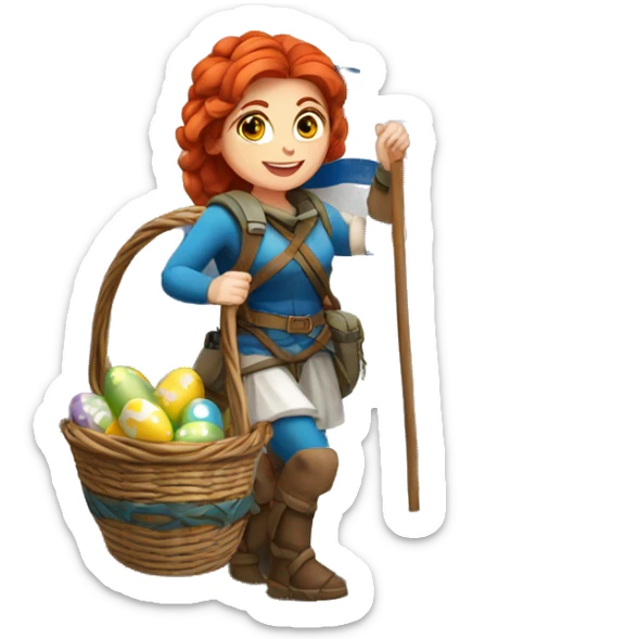 Greek Female winter mountaineer red hair white skin climbing with Greek Flag and Easter eggs basket sticker