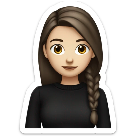 caucasian white IT girl student, holding laptop, blue eyes, dark brown hair ponytail wearing a thick black sweater sticker