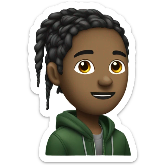 Side profile of a hip hop artist with braids. He has an arm extended down, holding a mic. He's wearing a very dark green jacket.  sticker