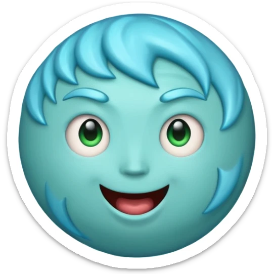 Uranus emoji in Apple style, blue-green planet with swirling rings, very large playful excited face, bold lightning bolt, bursting with electric chaotic energy sticker