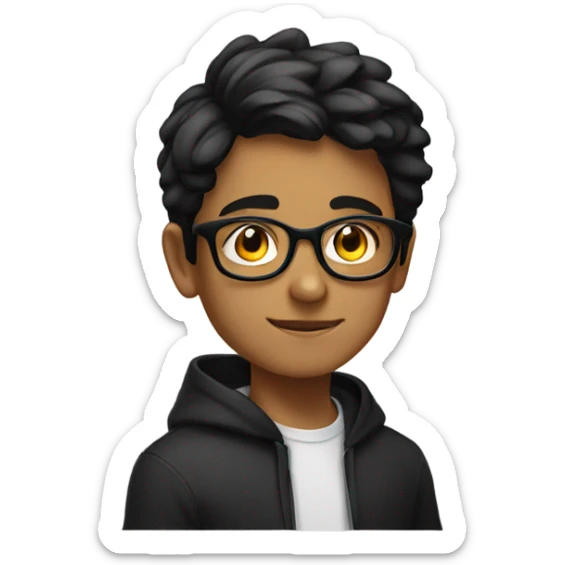 14-year old pakistani boy with red glasses and black hoodie sticker