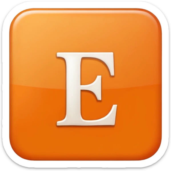 make me an emoji of a orange square with a white E in the center large E must have times new roman font sticker