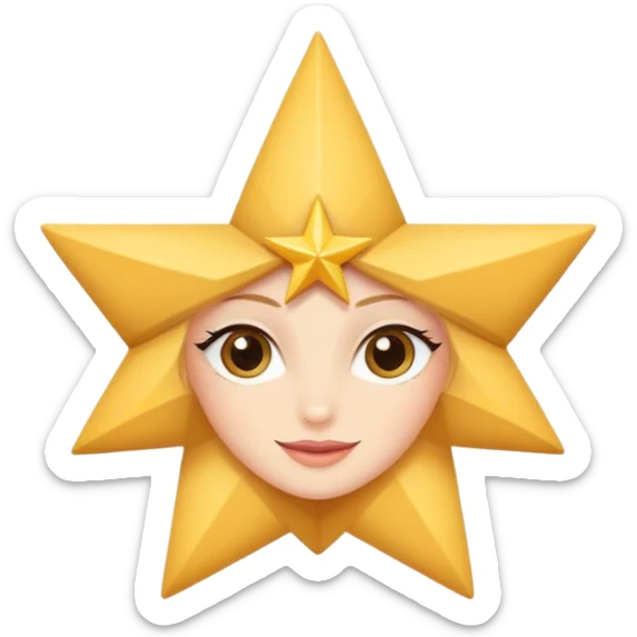 Elegant star mascot illustration inspired by a beauty brand logo, 4-pointed elongated star, sophisticated and minimal flat design, subtle feminine eyelashes, confident soft smile, in hex #250055 sticker