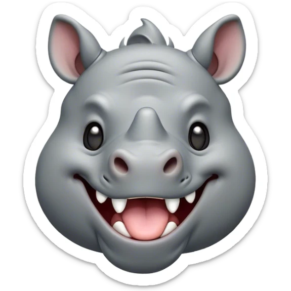 Cinematic Cute Yawning Rhinoceros Portrait Emoji, Head tilted slightly with a dramatic, wide-open yawn, showcasing a soft, textured slate-gray hide with a slightly drooping horn and eyes barely open in drowsy contentment, Simplified yet irresistibly adorable features, highly detailed, glowing with a soft, cozy glow, high shine, relaxed yet expressive, stylized with a touch of rugged whimsy, bright and endearing, soft glowing outline, capturing the essence of a sleepy yet affectionate rhinoceros, so drowsy it feels like it could stretch out of the screen and curl up for a nap! sticker