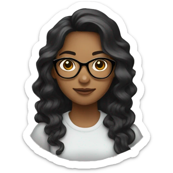 A young woman with light brown skin, black wavy long hair, wearing eyeglasses  sticker