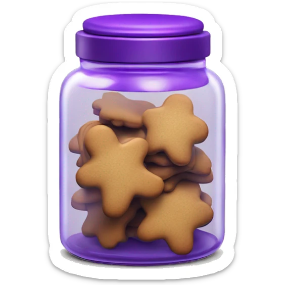 Realistic glass cookie jar with purple lid full of gingerbread cookies isolated.  sticker