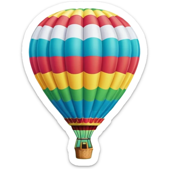 A colorful hot air balloon floating gracefully above the ground, with a clear sky and distant hills in the background. The balloon's vibrant colors stand out against the soft clouds, capturing the peaceful yet adventurous spirit of hot air ballooning. sticker
