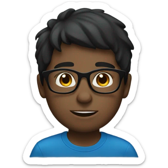 Boy whit straight Hair, hair Brown dark, and wear glasses blue, whit t shirt black  sticker