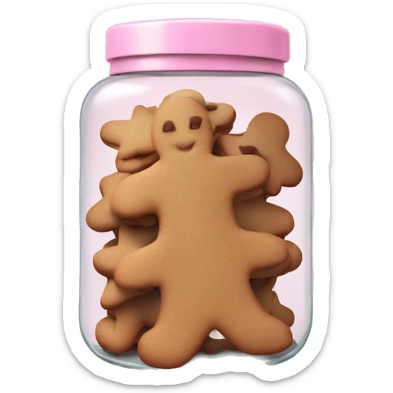 Realistic glass cookie jar with light pink lid full of gingerbread cookies isolated.  sticker