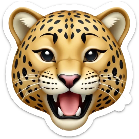cinematic-realistic-yawning-young jaguar-portrait-emoji,-head-tilted-slightly-with-a-dramatic,-wide-open-yawn,-showcasing-a-lithe,-graceful-build-with-distinctive-rosette-patterns-and-sleepy,-half-closed-eyes,-simplified-yet-irresistibly-adorable, realistic sticker
