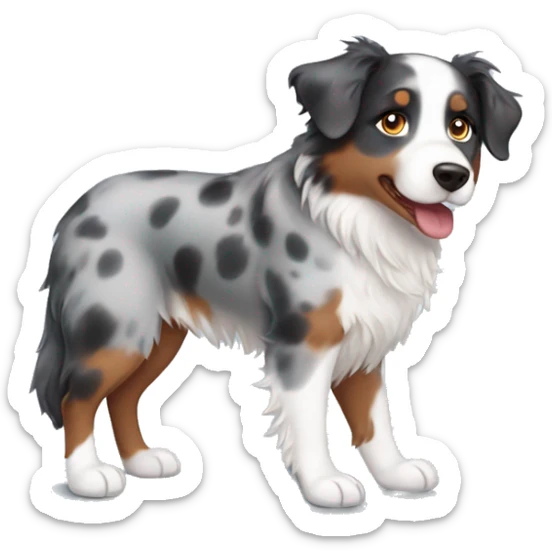 Girl with brown hair and blue eyes with blue merle Australian shepherd sticker